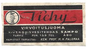 Vichy -   juomaetiketti valmisteet tarkastaa  Kem. prof M H Palomaa