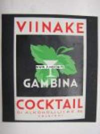 Alko Gambina Viinake Cocktail -viinaetiketti 1930-luvulta