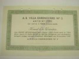 A.B. Villa Ehrensvärd nr 3 / Konsul Leo Weinstein, Helsinki 1937, 1 000 mk -osakekirja