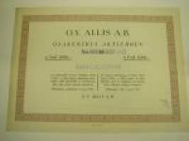 Oy Allis Ab, Helsinki 1938, 1 000 mk -osakekirja