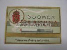 Suomen Vaakuna -tupakkalaatikkoetiketti 1900-luvun alkuvuosilta