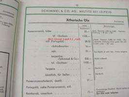 Schimmel &amp; Co Ag 1940 Preisliste -kosmetiikka-alan raaka-aineiden tuoteluettelo ja hinnasto