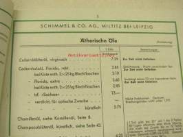 Schimmel &amp; Co Ag 1940 Preisliste -kosmetiikka-alan raaka-aineiden tuoteluettelo ja hinnasto