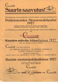 Crescent - Suurin saavutus! Skandinavian huomatuimmat kansainväliset polkupyöräkilpailut Pohjoismaiden Mestaruuskilpailut 1927