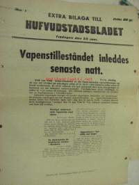 Hufvudstadsbladet 25.6.1940 lisälehti &quot;(Fransk-italienska) Vapenstilleståndet inleddes senaste natt&quot;