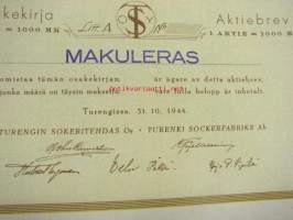 Turengin Sokeritehdas Oy, Turenki 1943, 10 000 mk -osakekirja