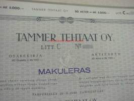 Tammer Tehtaat Oy, Tampere 1946, 5 000 mk -osakekirja