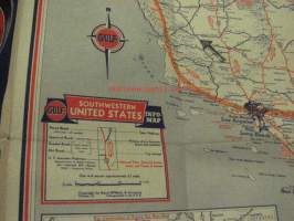 Gulf Oil western United States Info Map -huoltoasemaketjun USA:ssa jakama tiekartta
