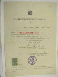 Moottorikoneenhoitajankirja B / Erkki Aaltonen, 1962 -pätevyyskirja, allekirjoitus Eero Rahola (Vuodet 1940–1945 hän oli koko laivaston komentajana, oli mukana