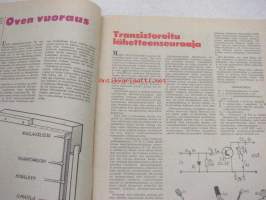 Taitaja 1962 nr 6  Radiokaappi teko-ohje piirustuksineen. Transistorisoitu lähetteenseuraaja. Yleistyökone 7506 WK.  Stereoääni huokealla. Siimaojattua