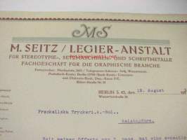 M. Seitz / Legier-Anstalt, Berlin, 12.8.1913 -asiakirja + Moderne Scliesszeuge-työkaluesite