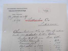 Niuvanniemen Sairaalan Taloudenhoitaja Kuopio 19.12.1929 -asiakirja
