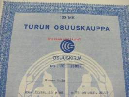 Turun Osuuskauppa -osuuskirja nr 16950, 100 mk 1979