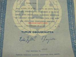 Turun Osuuskauppa -osuuskirja nr 16950, 100 mk 1979