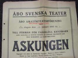 Åbo Svenska Teater / Åbo amatörteaterförening - Askungen 14.1.1943-teatterijuliste sota-ajalta