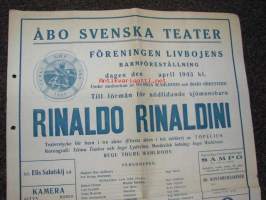 Åbo Svenska Teater / Förening Livbojen - Rinaldo Rinaldini 1943 -teatterijuliste sota-ajalta