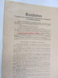 Kuulutus Tampereen kaupungin kiinteistön omistajille ja isännöitsijöille vuoden 1922 henkikirjoitus ja asuntojen ilmoitus