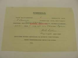 Turun Suojeluskunta -komennuskortti ampumakilpailuun 1.11.1931