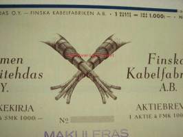 Suomen Kaapelitehdas Oy, Helsinki 1940, 1 000 mk -osakekirja