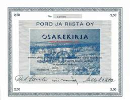 Poro ja Riista  Oy, 2,5  mk  osakekirja,  Rovaniemi 12.6.1980