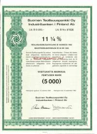 Suomen Teollisuuspankki  Oy , 11,25  % teollisuusobligaatiolaina   III   vuodelta 1982  Litt B  5000 mk, Helsinki  13.9.1982