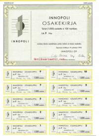 Innopoli Oy, 1000x 100 mk  osakekirja, Espoo 19.4.1993