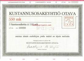 Kustannus Oy  Otava  5x110 mk   , osakekirja,  Helsinki 31.12.1982