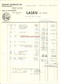 Osakari Heikkilä Oy  - lasku 61701 ,  firmalomake 1952