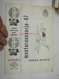 Turun Riento koripallo mestaruussarja 1967 -käsiohjelma