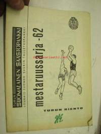 Turun Riento koripallo mestaruussarja 1962 -käsiohjelma