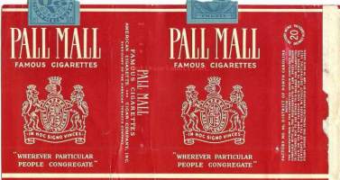 Pall Mall - tupakkaetiketti,  avattu tuotepaketti -kääre