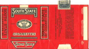 South State - tupakkaetiketti,  avattu tuotepaketti -kä