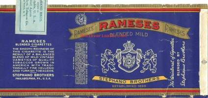 Rameses   - tupakkaetiketti,  avattu tuotepaketti -kääre