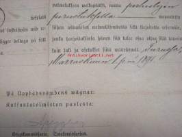 Itsellisenpoika Fredrik Wilhelm Hörnberg, Welluan kylä, Uusikirkko (Kalanti) on 1891 vuoden kutsunnassa... arvanheitossa vakinaiseen palvelukseen welkapääksi,