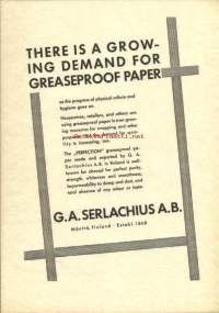 G.A.Serlachius Ab Mänttä  - mainos A4 koko painettu Serlachiuksen paperilleEripainos The Finnish Paper&amp;Timber Journal-lehteen 1937 nr 7A,