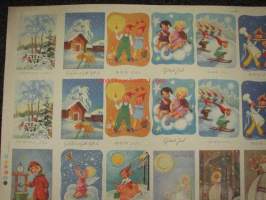Paperikomppania -leikkaamaton joulukorttiarkki vuodelta 1945 ruotsin kielellä
