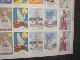 Paperikomppania -leikkaamaton joulukorttiarkki vuodelta 1945 ruotsin kielellä