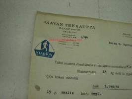 Jaavan Teekauppa Oy, Helsinki / Niilo Tunturi, Turku, 1.3.1930 -asiakirja