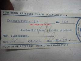 Puutorin Apteekki, Turku, 31.1.1959 -apteekkisignatuuri