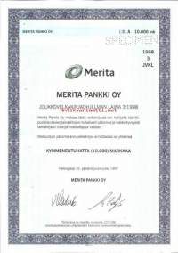 Merita Pankki Oy Joukkovelkakirjaohjelman laina 3/1998  specimen,  10 000 mk  Helsinki 15.12.1998  - joukkovelkakirjalaina