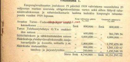 Raha-asiain valiokunnan ja Rahatoimikamarin mietintö kaupungin raha-asioista 1919