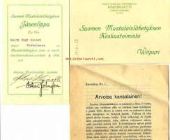 Suomen Mustalaislähetys -  Postikortti Wiipuri, Jäsenlippu ja kiertokirje 1910-13