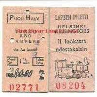 Puoli/Halv Turku-Tampere 1978 ja Lapsen Piletti Helsinki II luokassa edestakaisin matkalippu 2 kpl