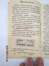 Kuittauskirja Ompelukoneosakeyhtiö Husqvarna, kivityömies Oskar Laine, Vehmaa, 7.10.1935 tehty vähittäismaksusopimus ompelukoneesta, kirja jossa mukana