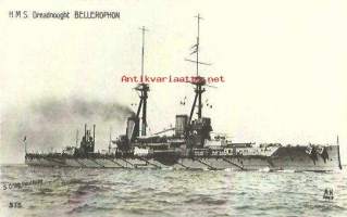 HMS Bellerophon   1909 Bellerophon-luokan taistelulaivat olivat Ison-Britannian Kuninkaallisen laivaston niin kutsuttuja Dreadnoughteja -  laivakortti,