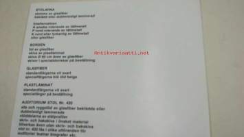Haimi Oy / Yrjö Kukkapuro, 412, 413, 414, 415, 416, 417  - koppla av sitt bekvämt -lasikuitutuolien esite ruotsiksi / chair brochure in swedish