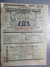 Automobil und Flugzeugtechnische Zeitschrift Der Motorwagen 20. Novembewr 1912 -varhainen saksalainen autolehti