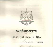 Avgångsbetyg 1931 - Turun Teollisuuskoulu Kulkulaitososasto - koulutodistus