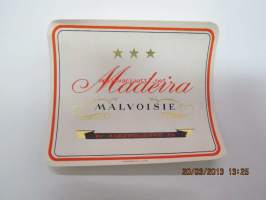 Alko Madeira Malvoisie -viinaetiketti 1930-luvulta (vaalea pohja)