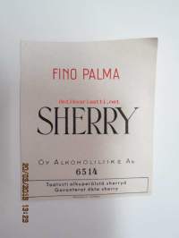 Fino Palma Sherry -viinaetiketti 1930-luvulta